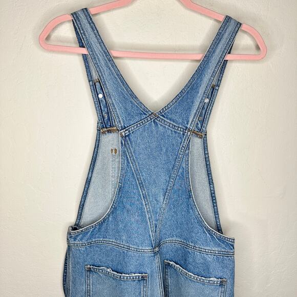 Reformation Johnny Aegean Distressed Light Wash Denim Straight Leg Jean Overalls - Picture 8 of 15